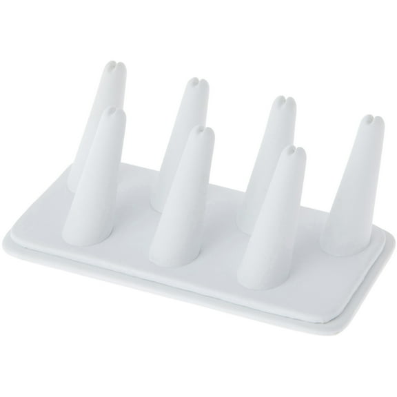 Plymor White Faux Leather Ring Finger Display, Seven on Rectangular Base, 6.75" W x 3.5" D x 2.25" H (Pack of 6)