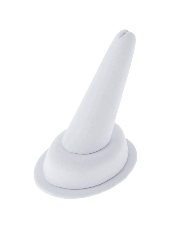 White Faux Leather Ring Finger Display, Single on Oval Base, 1.75" W x 2.5" D x 2.75" H