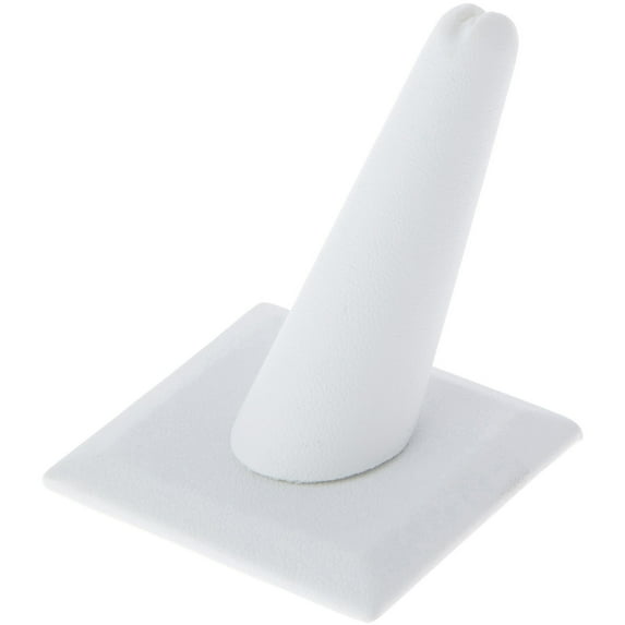 Plymor White Faux Leather Ring Finger Display, Single on Square Base, 2.125" W x 2.125" D x 2.375" H (Pack of 3)