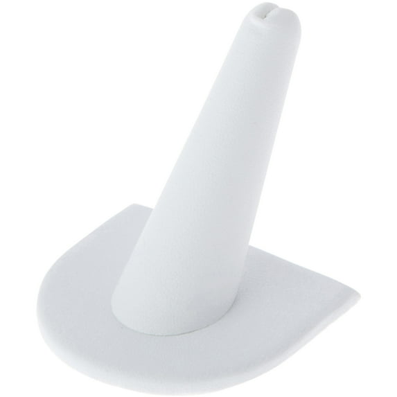 Plymor White Faux Leather Ring Finger Display, Single on U-Shaped Base, 2" W x 2" D x 2" H (Pack of 6)