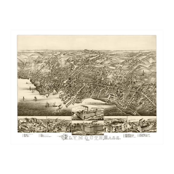 Plymouth Art, 1882 Vintage Map of Plymouth Massachusetts, MA History Wall Decor Gift, Old Plymouth Map - 24" x 18" Unframed Print