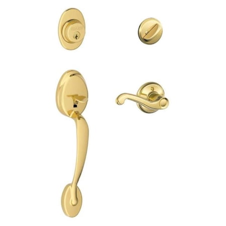 Schlage Plymouth Bright Brass Single Cylinder Door Handleset with Flair Handle