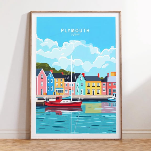 Plymouth Devon England Coastal Harbor Wall Art, Unframed Paper Print Size 8x12