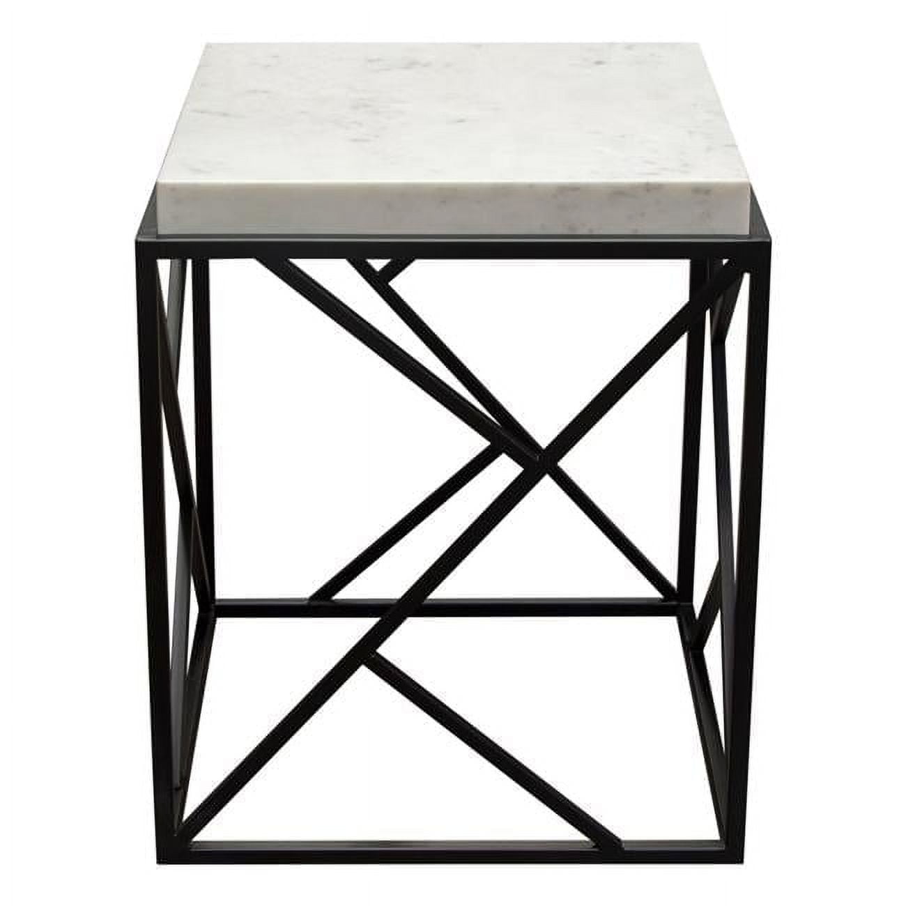 Plymouth 18" Square White Marble and Black Metal Accent Table