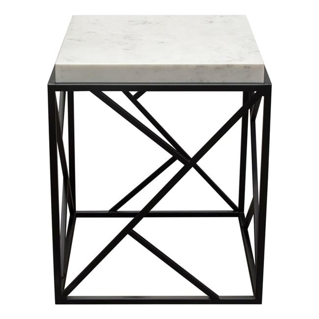 Plymouth 18" Square White Marble and Black Metal Accent Table