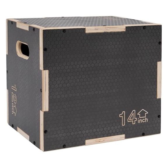 Plyo Box 3 in 1 Non-Slip Wooden, Jumping Box for Fitness, 12x14x16 Inch, Gray - Strength Training, Crossfit, Home Gym Equipment