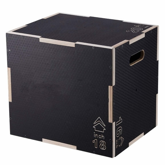 Plyometric Jump Box, 20/18/16 Inch - Wooden Plyo Box for Fitness, Agility & Strength Training - Adjustable Platform Box for Home & Gym