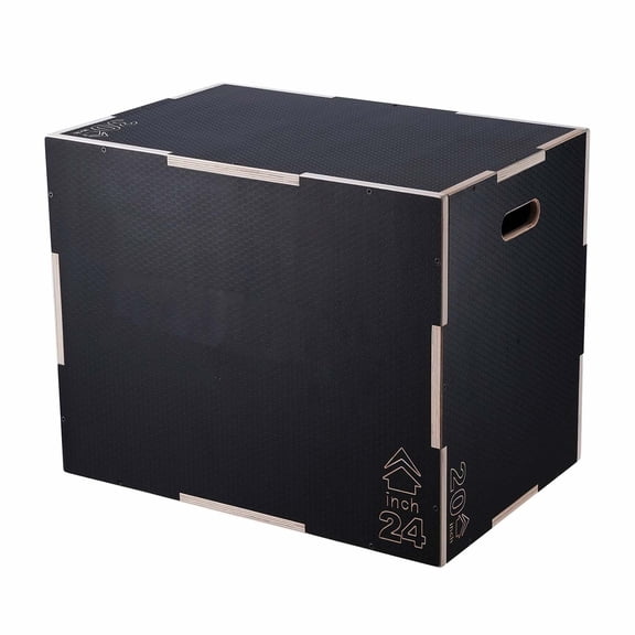 Plyometric Jump Box 3 in 1, 30/24/20 Inch, Wooden Plyo Box for Fitness, Agility & Strength Training - Home & Gym Exercise Step Box, Black
