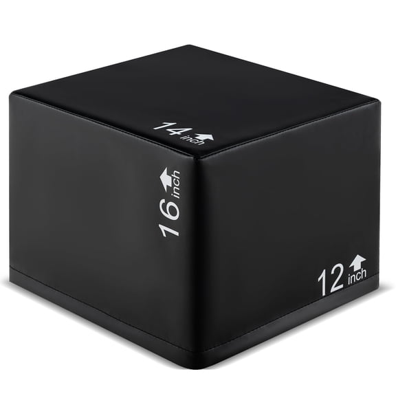 Plyometric Jump Box, 3 in 1 Adjustable Height Exercise Box for Home Gym, Non Slip PU Surface, Heavy Duty Foam Trainer for Step Ups, Squats, Black