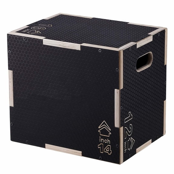 Plyometric Jump Box 3 in 1, 16/14/12 Inch - Wooden Plyo Box for Fitness, Agility, Strength Training - Home Gym Equipment, Black