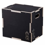 Plyometric Jump Box 3 in 1, 16/14/12 Inch - Wooden Plyo Box for Fitness, Agility, Strength Training - Home Gym Equipment, Black