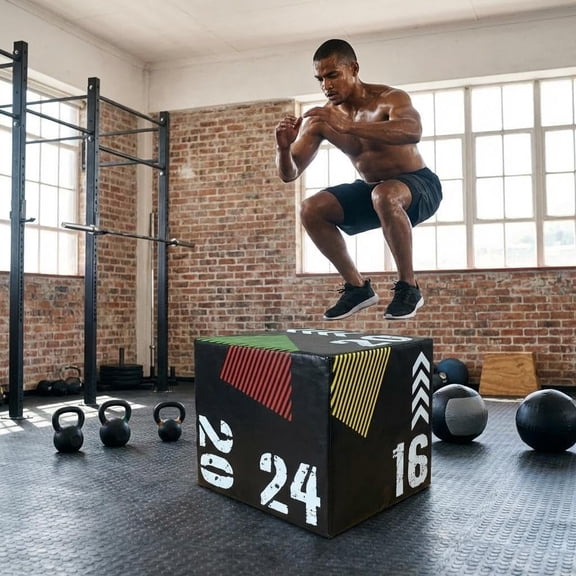 Plyometric Jump Box for Home Gym, 3-in-1 Adjustable Height (16/20/24 Inch) Soft Plyo Box with Anti-Slip PVC Cover - Strength Training for Beginner to Advanced