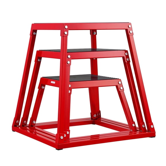 Plyometric Jump Box Set, 12/18/24 Inch Agility Training Box, Anti-Slip Step Up Platform for Home Gym, Strength & Conditioning Exercise, Red
