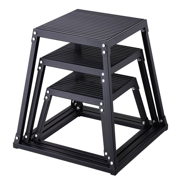 Plyometric Jump Box Set 12 18 24 Inch Anti Slip Agility Platform for Home Gym Strength Training Black