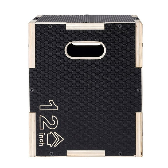 Plyometric Jump Box Set - 16/14/12 Inch Wooden Fitness Step Up Box for Home Gym, Conditioning & Strength Training - Black