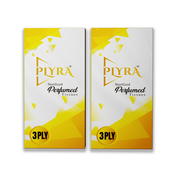 Plyra 3-Ply Travel Pocket Tissues Lemon Perfumed, Alcohol-Free, Sterilized, 2 Packs of 20