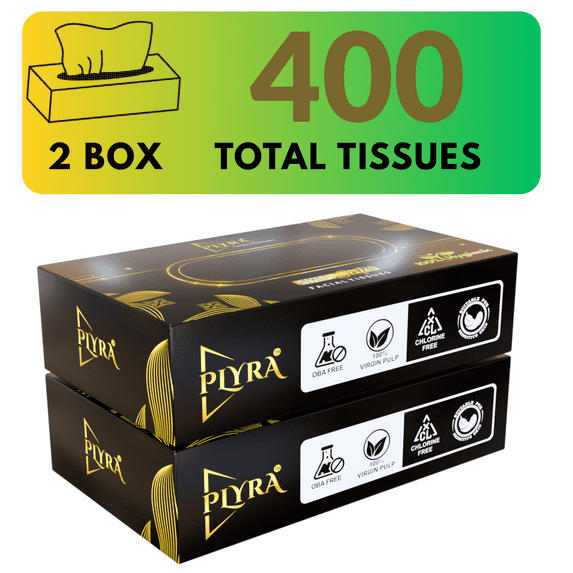 Plyra Virgin Pulp Face Tissue, Soft 2-Ply, 2 Compact Boxes