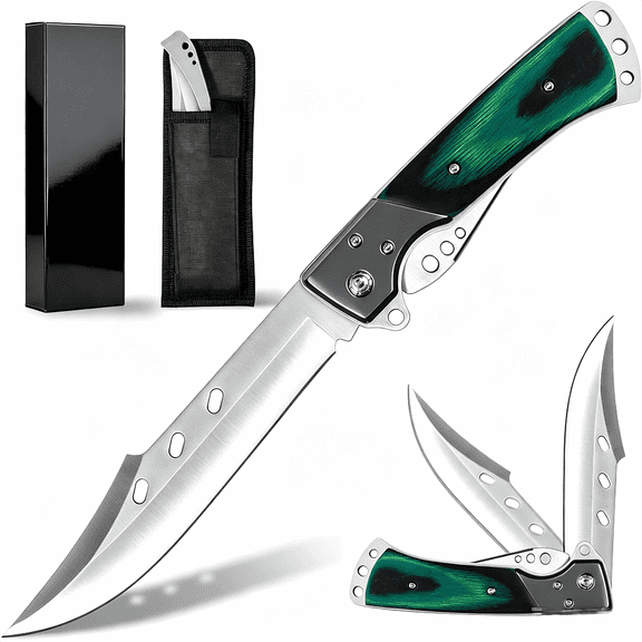 Plys Folding Knife 14cm Sharp Pocket Knife Large Wooden Handle Outdoor Knife with Storage Bag 440c Steel Hunting Knife