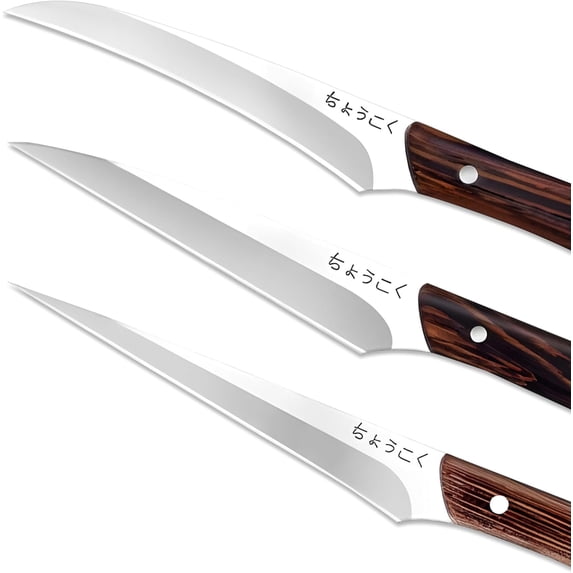 Plys Paring Knife Set of 3-Pieces: 3.4 Inch Ultra Sharp Peeling Knives for Fruit and Vegetable Ergonomic Wooden Handle