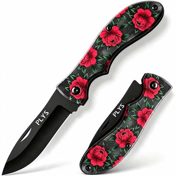 Plys Pocket Knife Small Folding Knife Rope Cutting Outdoor Knife Red Flower Pattern
