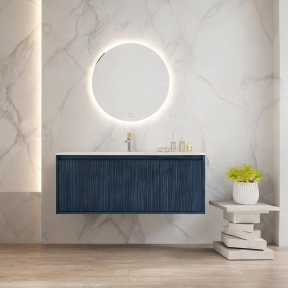 Plywood Floating Bathroom Vanity Bathroom Deep Blue 48-Inch With Drop-Shaped Resin Sink