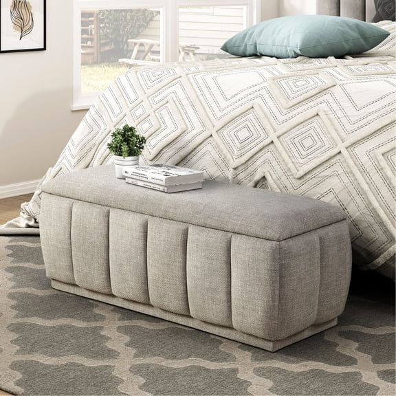 Plywood Frame and Taupe Textured Bench / Ideal for Living Area Storage