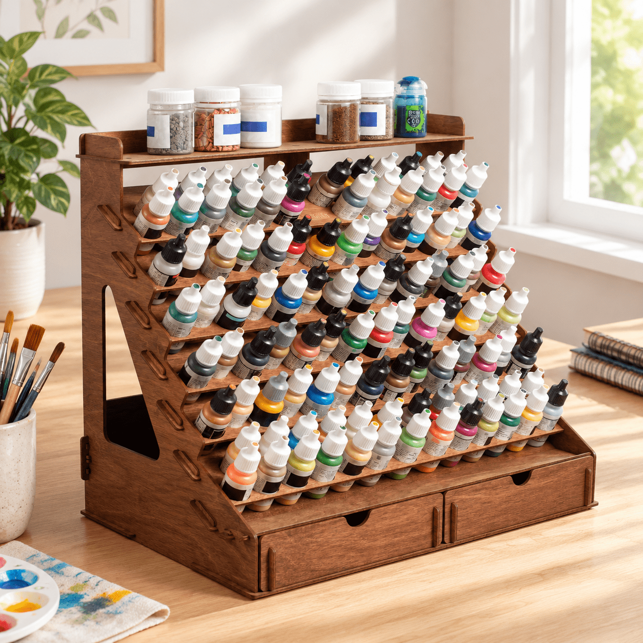 Plywood Miniature Paint Storage Rack with 105 Holes, Vallejo Standard ...