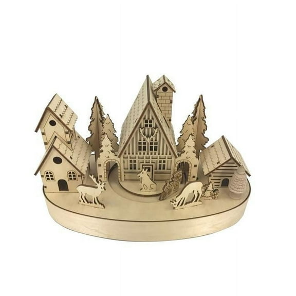 Plywood Small House with Lights Home Decor