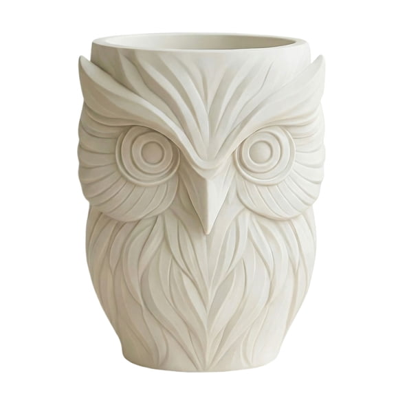 Plyzle 3D Printed Owl Vase White Ceramic Decorative Flower Pot for Home Office Desk Table Art Craft Gift