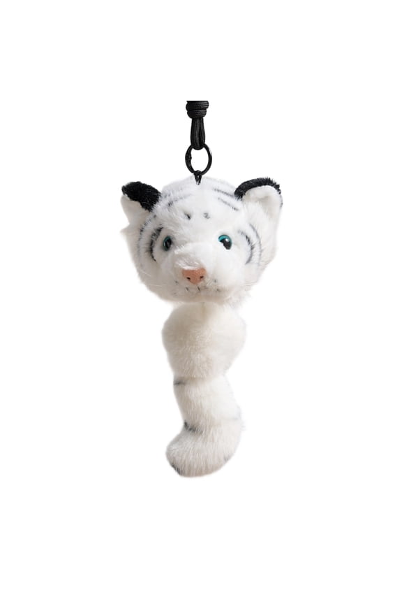Cute Pull String Plush Toy Keychain Hanging Decoration White Soft Stuffed Animal Gift for Kids and Girls, Pulling Toy with Sound