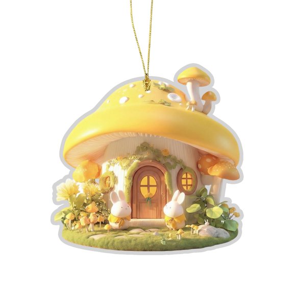 Plyzle Easter Mushroom Bunny House 2D Acrylic Keychain Car Interior Backpack Decorative Pendant