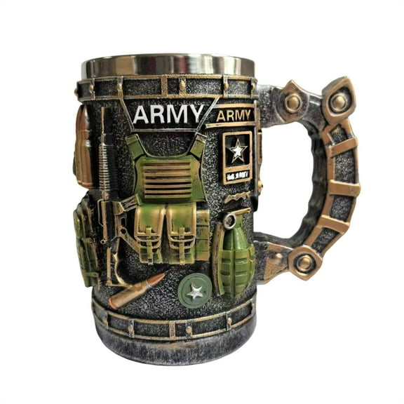 Plyzle Military Theme 3D Mug - Army Gear 3D Relief Collectible Cup, Metal-Look, Gift for Enthusiasts, 5.1 Inch