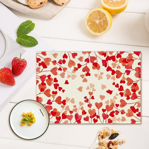 Plyzle Valentine's Day Love Hearts Placemats,11.8x9.4 Inch Seasonal Anniversary Holiday Table Mats for Party Kitchen Dining Decoration,1 Pcs Table Placemat