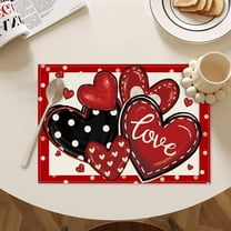 Plyzle Valentine's Day Placemat - Linen Dinner Mat with Heart Pattern 17.7x11.8cm, Romantic Table Decor for Couples Gifts & Home Dining Setting,1 Pcs Table Placemat