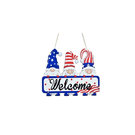 Plyzle Wooden Hanging Sign Welcome Decor, Halloween Decoration, American Independence Day Party Supplies, US Flag Theme Home Decor
