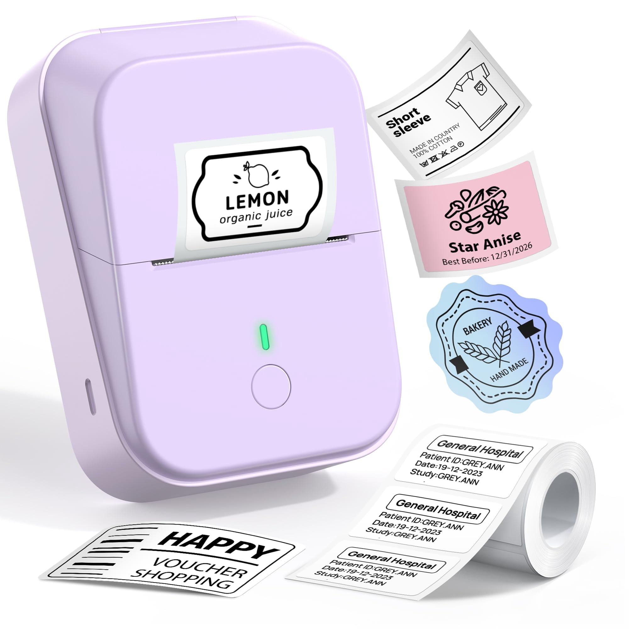 Pm260 Label Maker Machine With Tape  2 Inch Printer Inkless Portable For Home Kitchen School Office Organization Purple