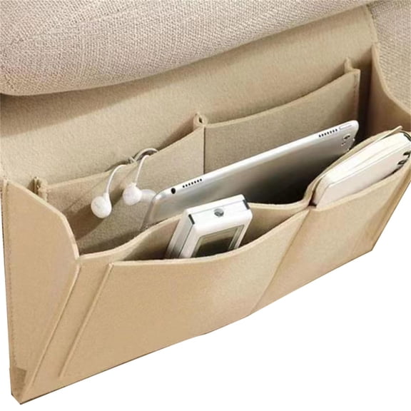 PmHaurient Bedside Caddy,Felt Bed Side Caddy Organizer With 5 Pockets For Remote,Bed Pockets Bedside Storage Can Hold Tablet Magazine Book Phone And Fruit,For Bed,Sofa,Desk (brown)