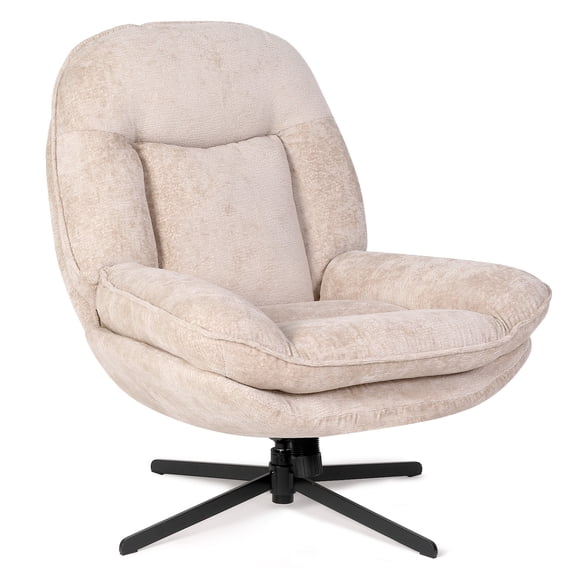 Pmango 1 Pack 360°Free Swivel Accent Chair for Living Room, Slightly 20°Rocking, 24" High Backrest Upholstered Armchair, Ergonomic Design, Chenille Breathable Soft Fabric Modern Single Sofa, Beige