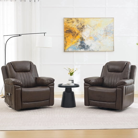 Pmango 2 Pack Electric Automatic Rocking Recliner Chair for Adults with 3 Speeds, Wired Remote Control, Power Auto Rocking Recliner, 5-15 Minutes Rocking Timer Function, for Living Room, Brown