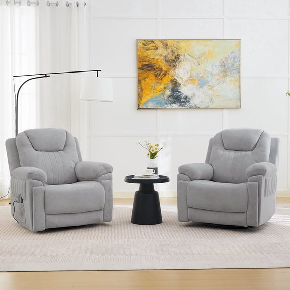Pmango 2 Pack Electric Automatic Rocking Recliner Chair for Adults with 3 Speeds, Wired Remote Control, Power Auto Rocking Recliner, 5-15 Minutes Rocking Timer Function, for Living Room, Light Gray