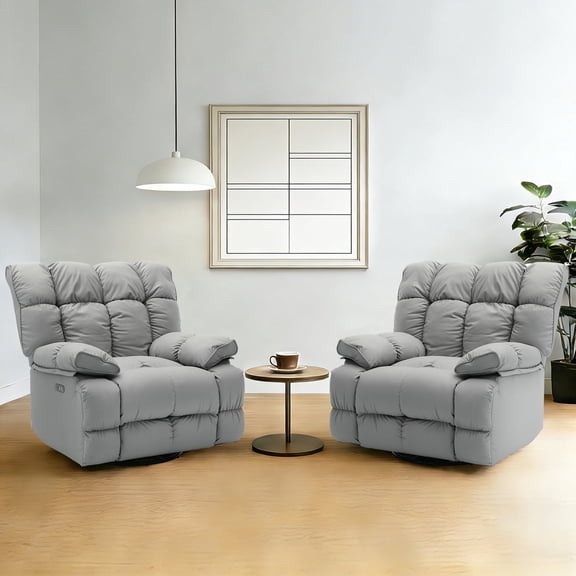 Pmango 2 Pack Pet-friendly Leather Recliner Chair Oversized, XXL Extra Wide Swivel Rocking Recliner, Nursery Single Sofa for Living Room, Electric Adjustable Reclining, USB & Type-C Port, Gray