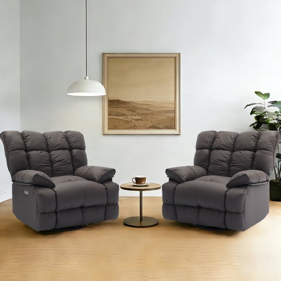 Pmango 2 Pack Pet-friendly Leather Recliner Chair Oversized, XXL Extra Wide Swivel Rocking Recliner, Nursery Single Sofa for Living Room, Electric Reclining, USB & Type-C Port, Chocolate Brown