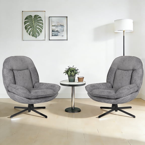 Pmango 360°Free Swivel Accent Chair Set of 2 for Living Room, Slightly 20°Rocking, 24" High Backrest Upholstered Armchair, Ergonomic Design, Chenille Breathable Soft Fabric Modern Single Sofa, Gray