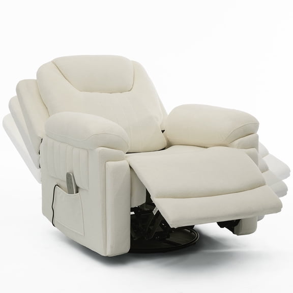 Pmango Electric Automatic Rocking Recliner Chair for Adults with 3 Speeds, Wired Remote Control, Power Auto Rocking Recliner, 5-15 Minutes Rocking Timer Function, for Living Room/Nursery, Cream White