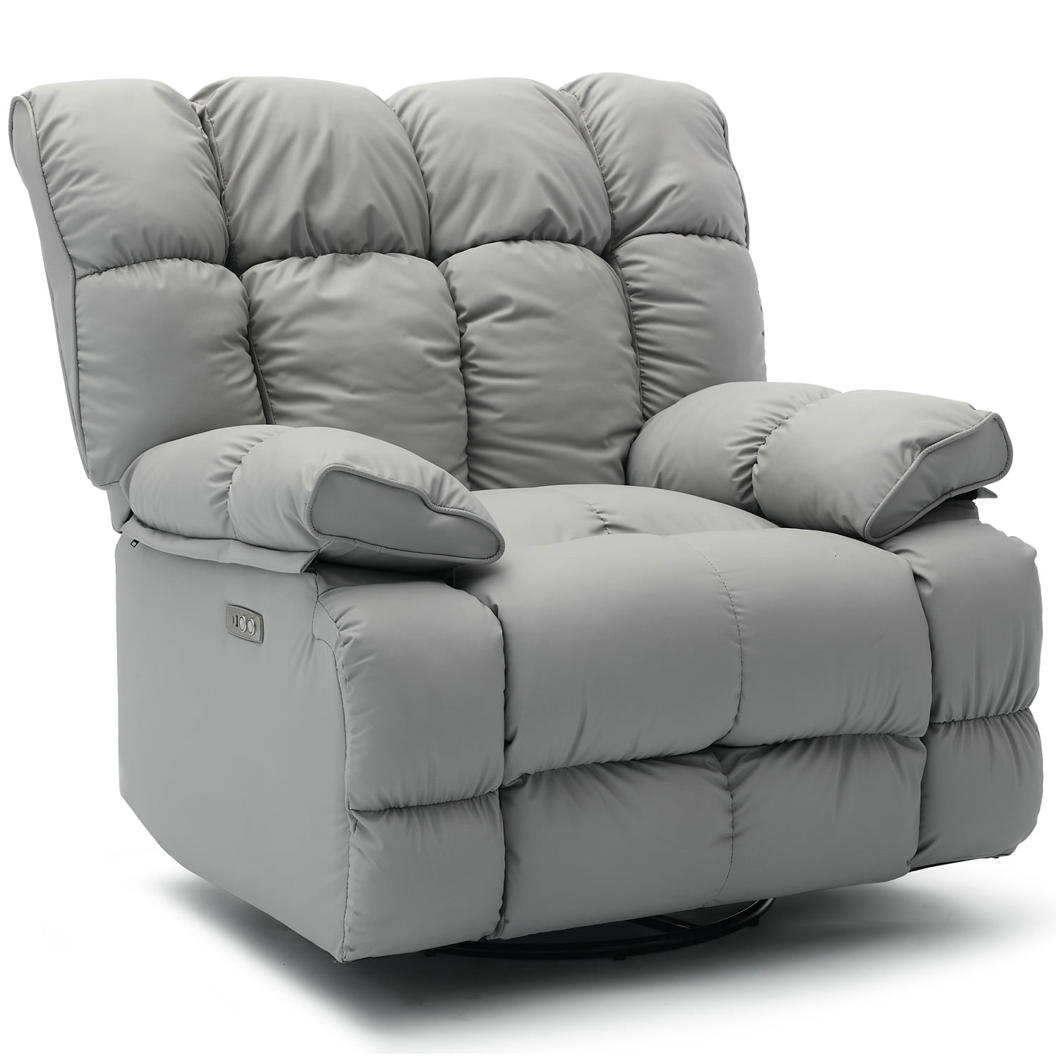 Pmango Pet-friendly Leather Recliner Chair Oversized, XXL Extra Wide Swivel Rocking Recliner, Nursery Modern Single Sofa for Living Room, Electric Adjustable Reclining, USB & Type-C Port, Gray