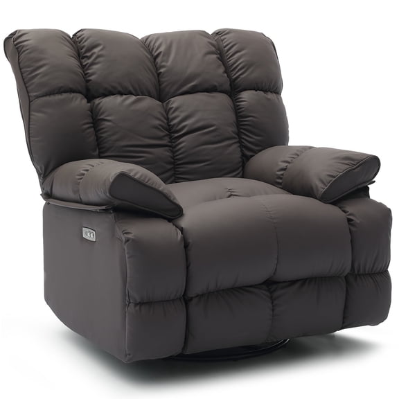 Pmango Pet-friendly Leather Recliner Chair Oversized, XXL Extra Wide Swivel Rocking Recliner, Nursery Modern Single Sofa for Living Room, Electric Reclining, USB & Type-C Port, Chocolate Brown