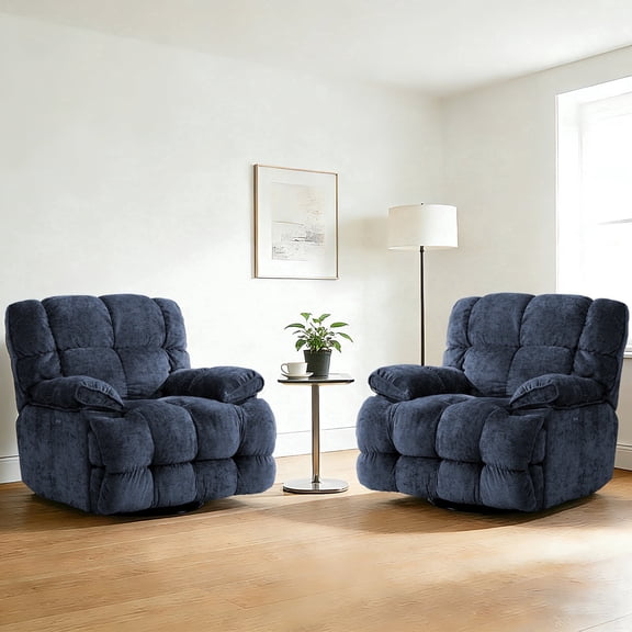 Pmango Power Oversized Recliner Chair Set of 2, Extra Wide Swivel Rocking Recliner Chair, Breathable Soft Fabric Modern Single Sofa for Living Room, Electric Adjustable Angle, USB & Type-C Port, Blue