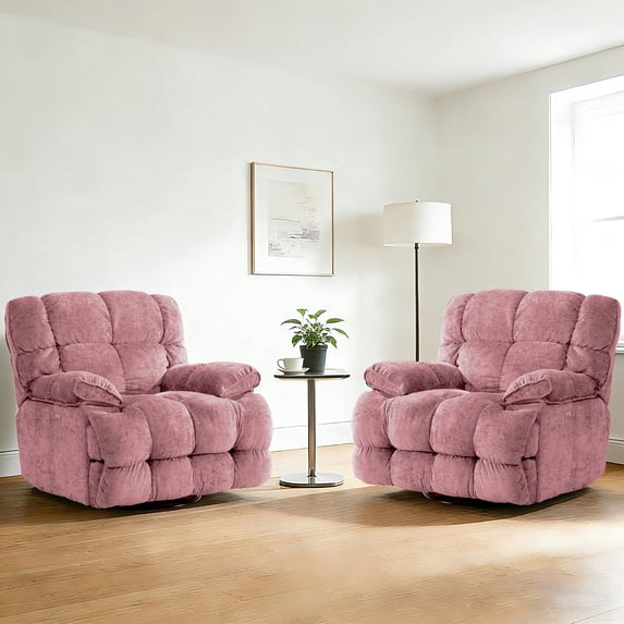 Pmango Power Oversized Recliner Chair Set of 2, Extra Wide Swivel Rocking Recliner Chair, Breathable Soft Fabric Modern Single Sofa for Living Room, Electric Adjustable Angle, USB & Type-C Port, Pink
