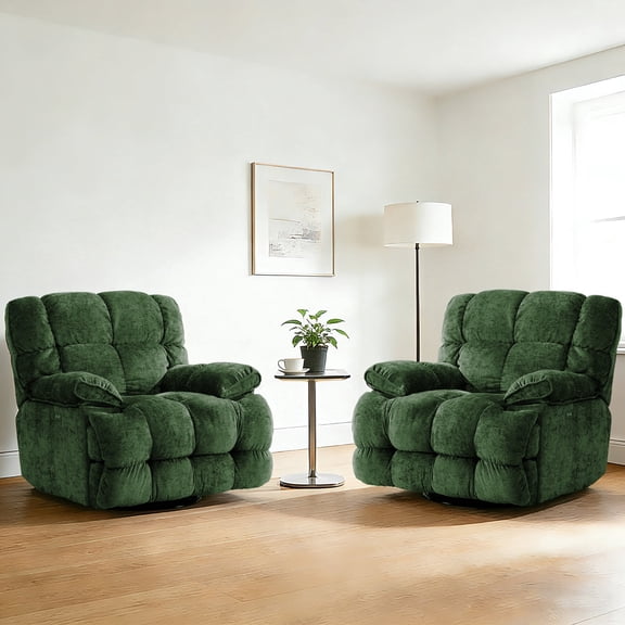 Pmango Power Oversized Recliner Chair Set of 2, Extra Wide Swivel Rocking Recliner Chair, Breathable Soft Fabric Modern Single Sofa for Living Room, Electric Recline, USB & Type-C Port, Green
