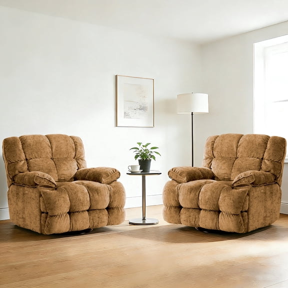 Pmango Power Oversized Recliner Chair Set of 2, Extra Wide Swivel Rocking Recliner Chair, Breathable Soft Fabric Modern Single Sofa for Living Room, Electric Recline, USB & Type-C Port, Yellow